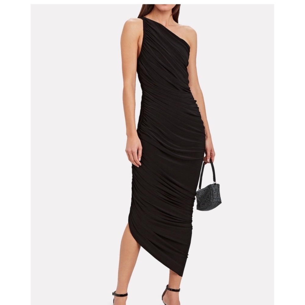 Norma Kamali Diana One Shoulder Ruched Midi Dress Black XL/42